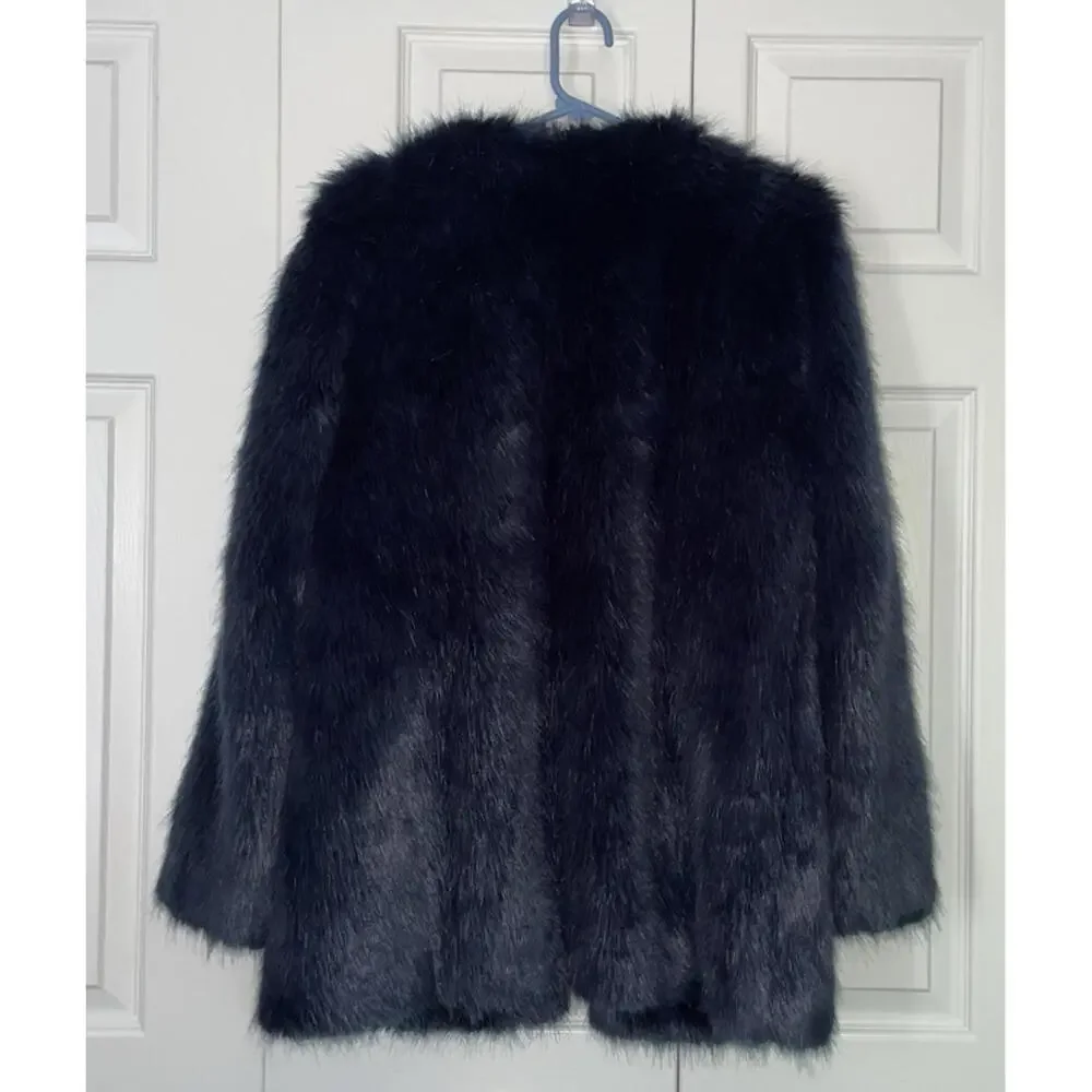 Ann Taylor Soft Faux Fur Jacket Coat Blue Medium - Picture 4 of 9